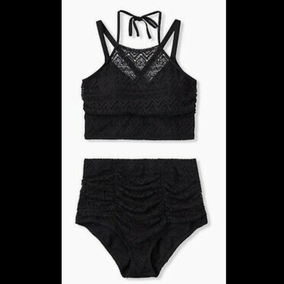 PLUS Torrid size XL halter lace black swim top - Picture 2 of 7